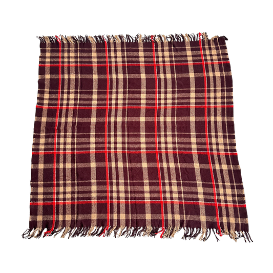 TW004 BROWN AND RED PLAID WOOL THROW BLANKET
