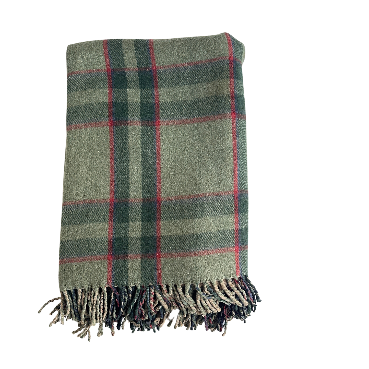 TW005 GREEEN, RED, & TAN WOOL THROW BLANKET