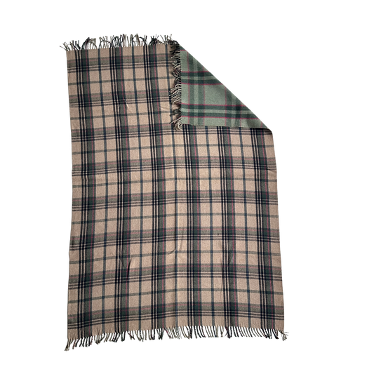 TW005 GREEEN, RED, & TAN WOOL THROW BLANKET