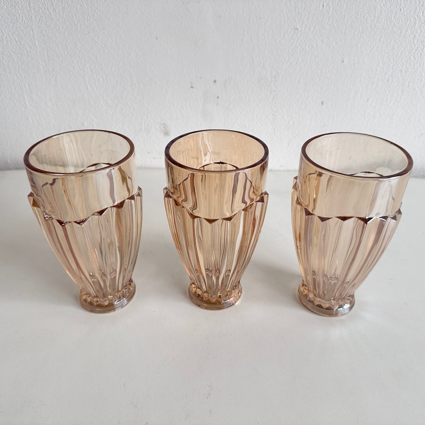 VS057 SET OF 3 AMBER TINTED GLASS VASES