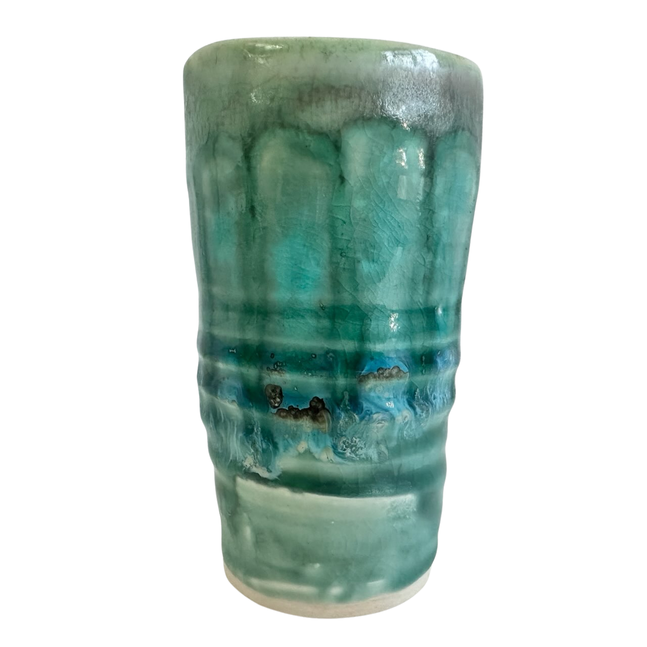 VS059 GREEN DRIPPY CERAMIC VASE