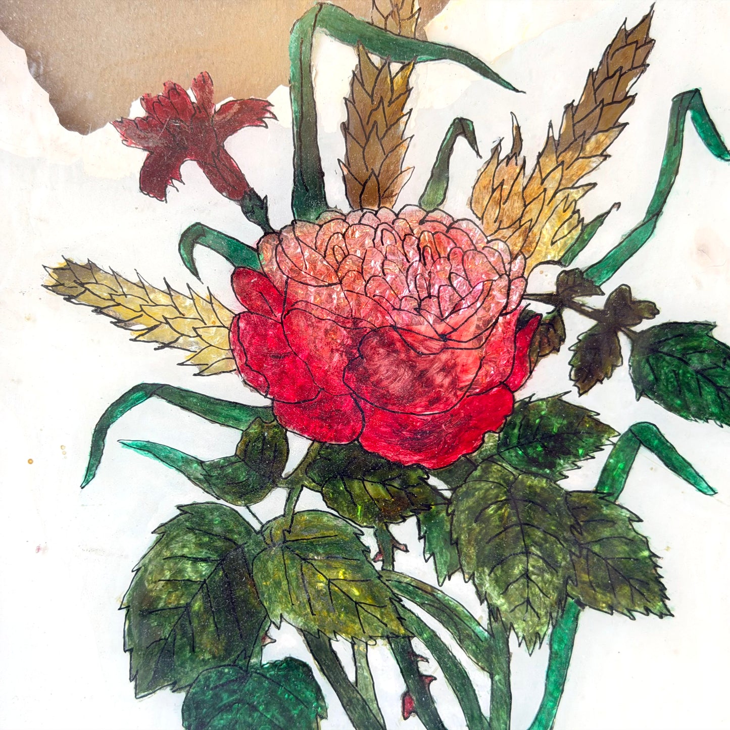 WD016 DISTRESSED FRAMED FLORAL ART