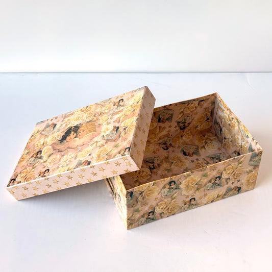OB143 WHITE ROSE CHERUB STORAGE BOX
