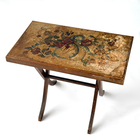 TB035 PAINTED FLORAL FOLDING SIDE TABLE