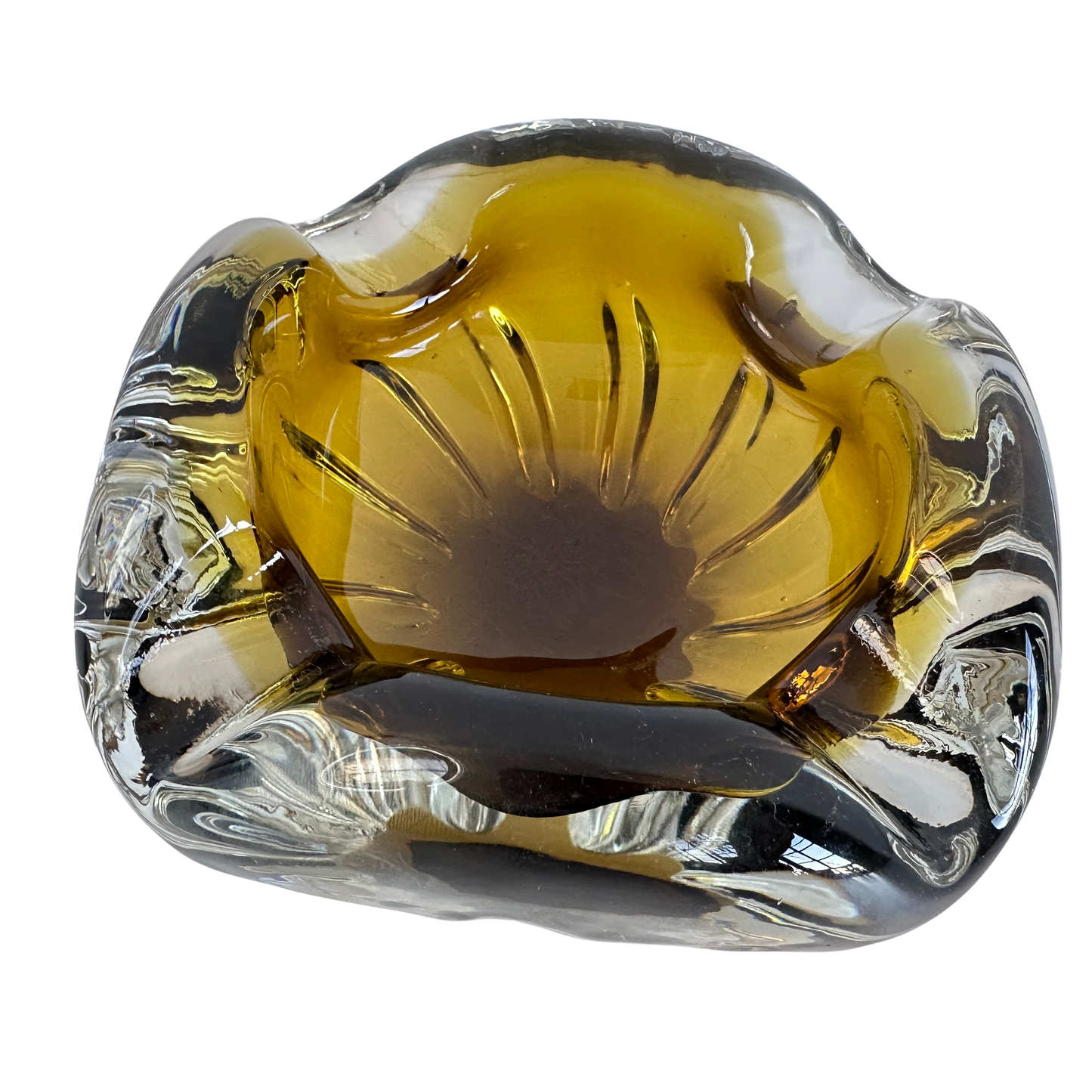 AA026 MURANO GREEN BROWN ASHTRAY
