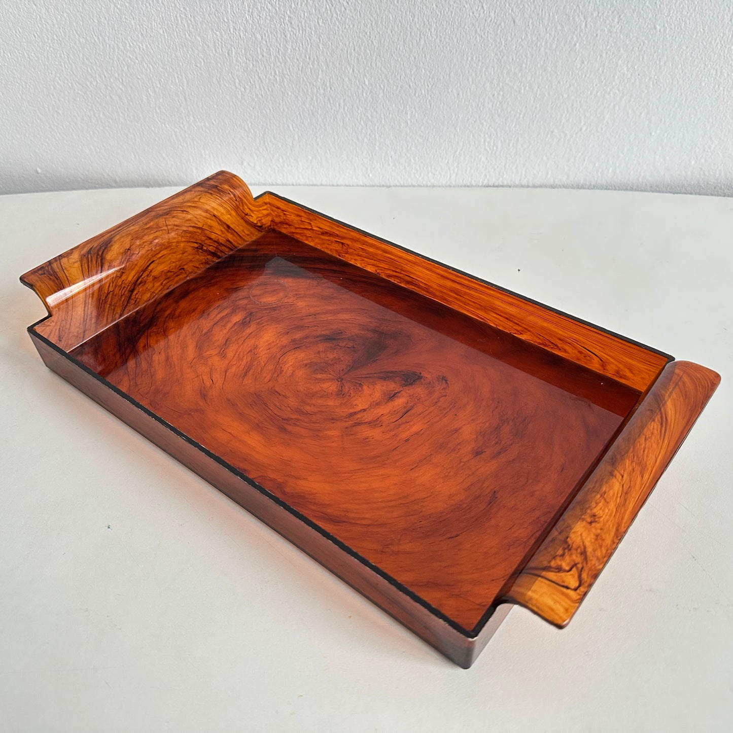 BB037 VINTAGE DISTRESSED PLASTIC AMBER SWIRL VANITY TRAY