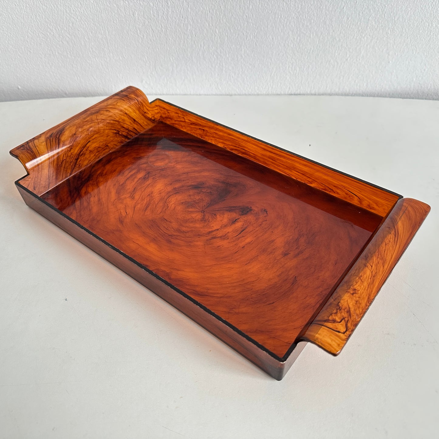 BB037 VINTAGE DISTRESSED PLASTIC AMBER SWIRL VANITY TRAY