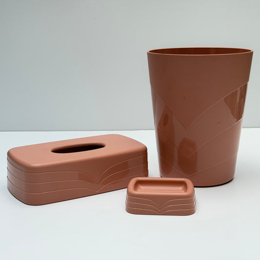 BB043 PEACH PINK TRASH BIN, SOAP DISH, & TISSUE BOX COVER