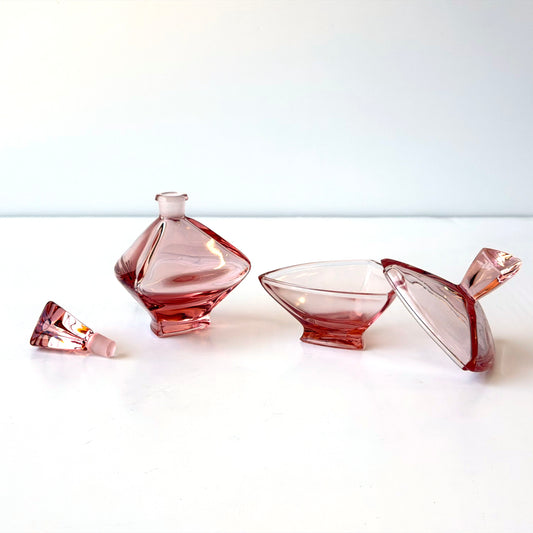 BB055 PINK GLASS VANITY SET