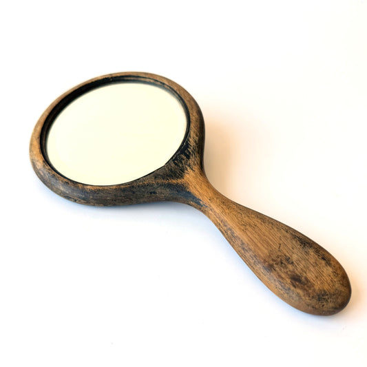 BB054 DISTRESSED WOOD HAND MIRROR
