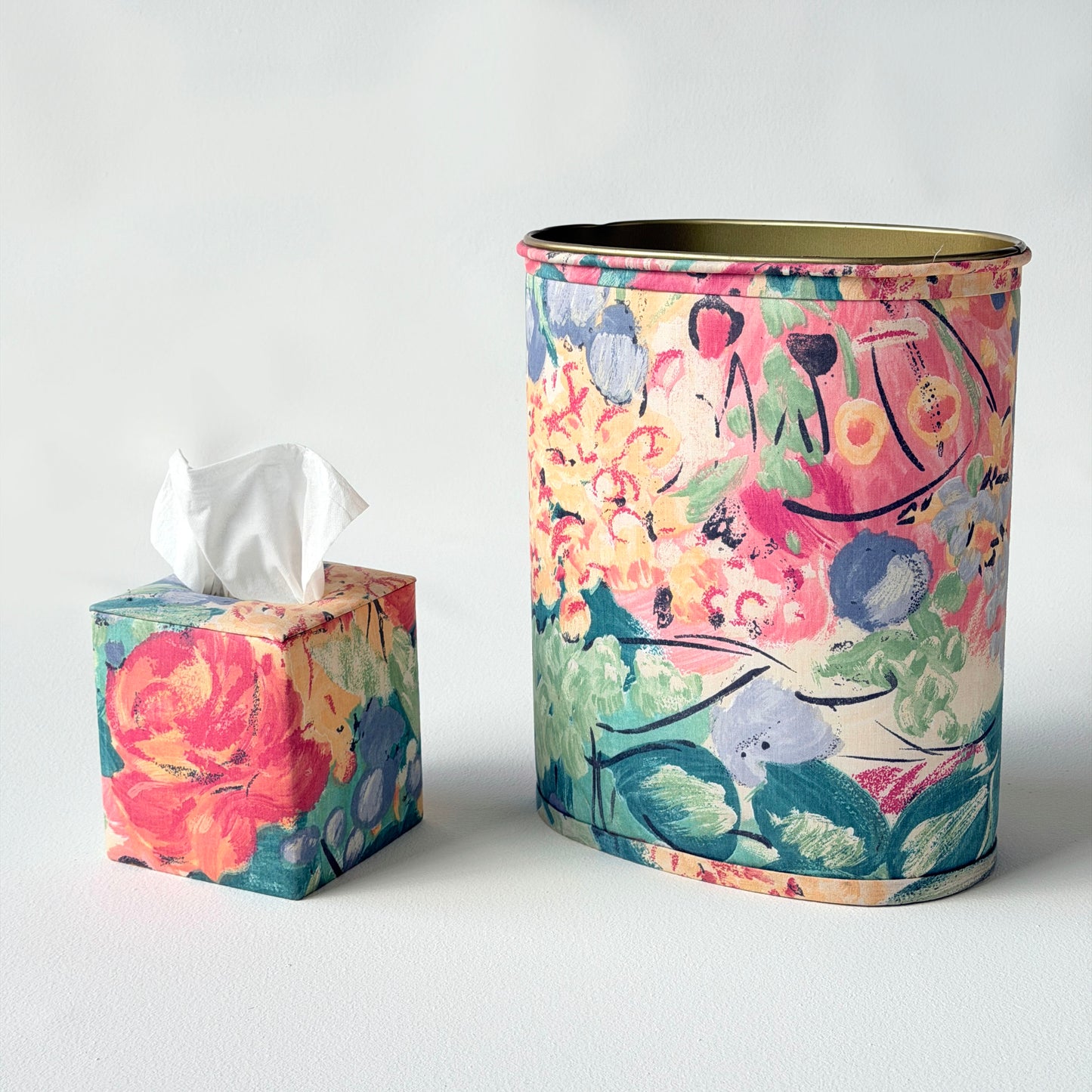 BB059 WATERCOLOR FLORAL TISSUE BOX & WASTEBASKET