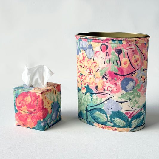 BB059 WATERCOLOR FLORAL TISSUE BOX & WASTEBASKET