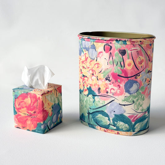 BB059 WATERCOLOR FLORAL TISSUE BOX & WASTEBASKET