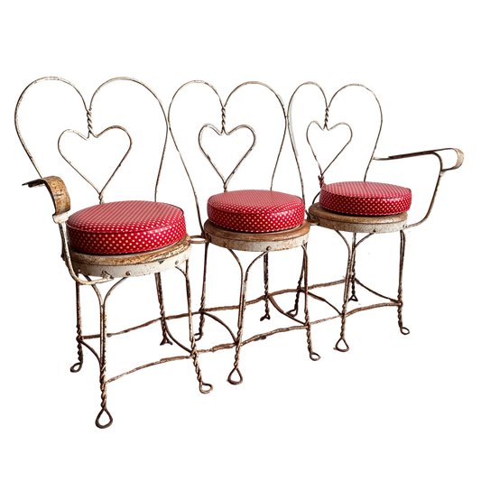 BE005 RED AND WHITE POLKA DOT ICE CREAM PARLOR BENCH