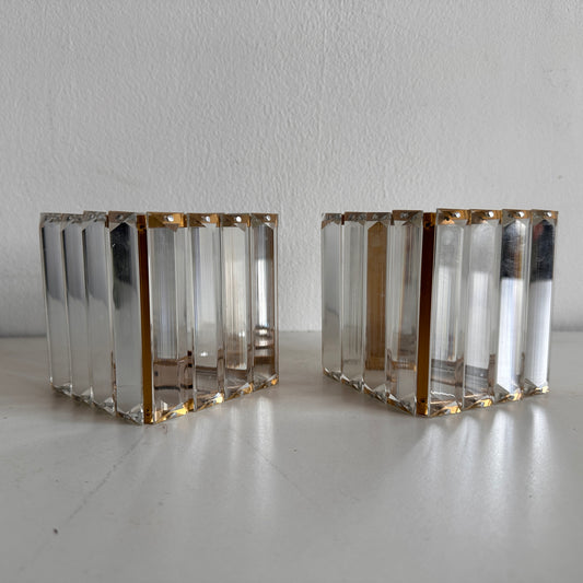 CA003 SET OF TWO BEVELED GLASS WITH GOLD FRAME VOTIVE HOLDERS