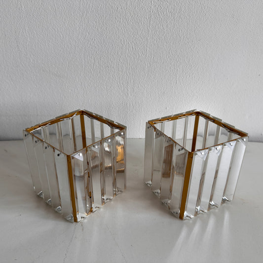 CA003 SET OF TWO BEVELED GLASS WITH GOLD FRAME VOTIVE HOLDERS