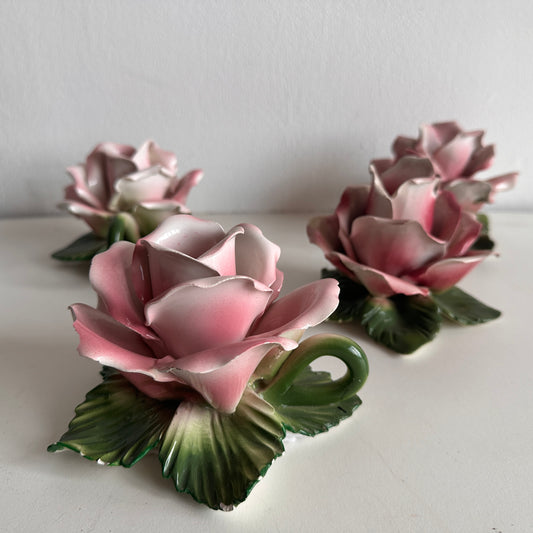 CA010 SET OF FOUR CAPO PINK ROSE TAPER CANDLE HOLDERS