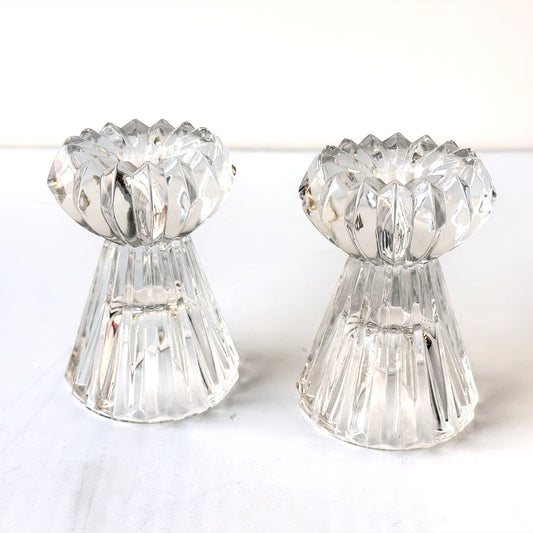 CA015 SET OF TWO JAPANESE CRYSTAL TAPER CANDLE HOLDERS
