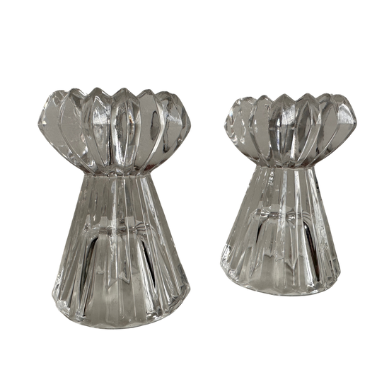 CA015 SET OF TWO JAPANESE CRYSTAL TAPER CANDLE HOLDERS