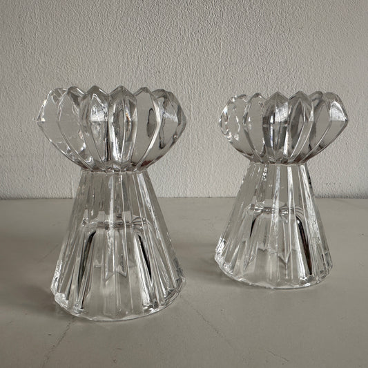 CA015 SET OF TWO JAPANESE CRYSTAL TAPER CANDLE HOLDERS