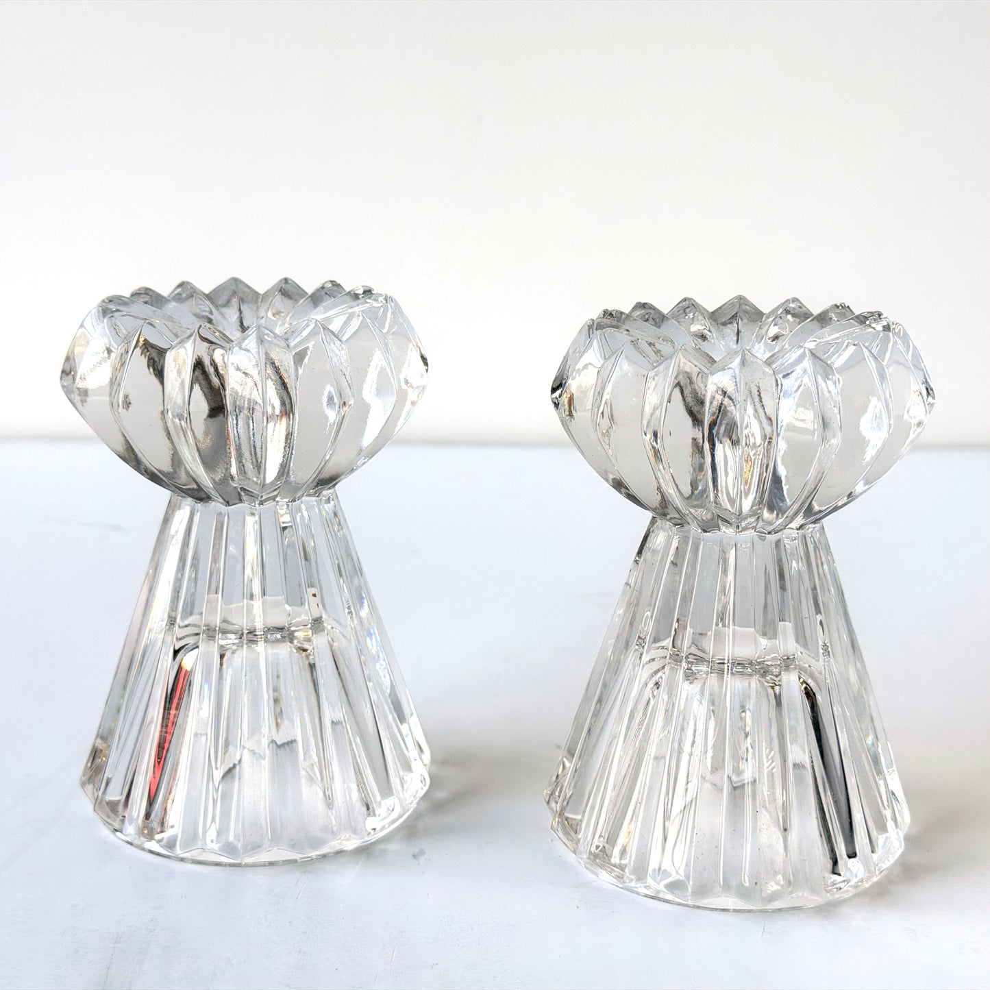CA015 SET OF TWO JAPANESE CRYSTAL TAPER CANDLE HOLDERS