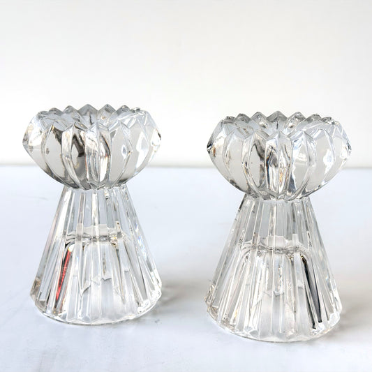 CA015 SET OF TWO JAPANESE CRYSTAL TAPER CANDLE HOLDERS