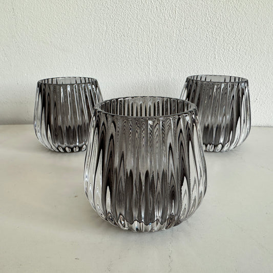 CA018 SET OF THREE FLUTED SMOKED GLASS VOTIVE CANDLE HOLDERS