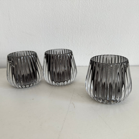 CA018 SET OF THREE FLUTED SMOKED GLASS VOTIVE CANDLE HOLDERS