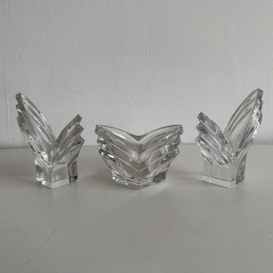 CA020 SET OF THREE JAPANESE CRYSTAL CANDLE HOLDERS