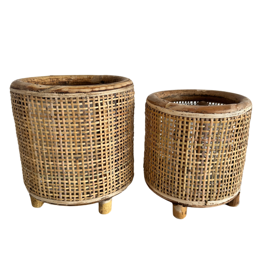 CA023 SET OF TWO BAMBOO CANDLE HOLDERS
