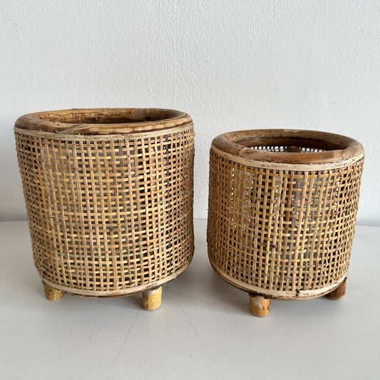 CA023 SET OF TWO BAMBOO CANDLE HOLDERS