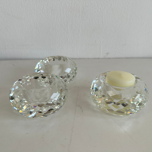 CA024 SET OF THREE SHORT CRYSTAL VOTIVE HOLDERS
