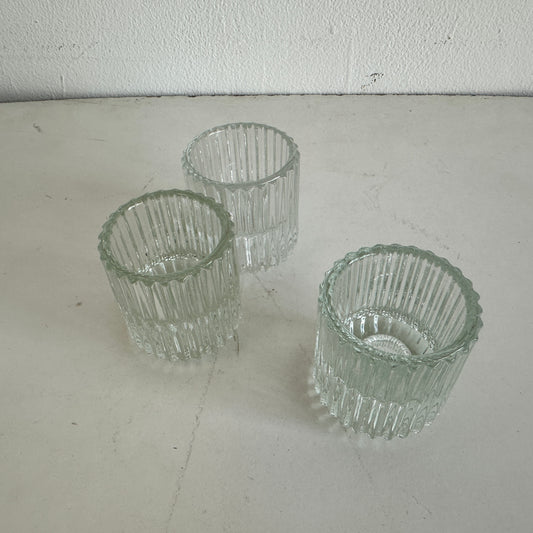 CA026 SET OF THREE CLEAR FLUTED VOTIVE HOLDERS