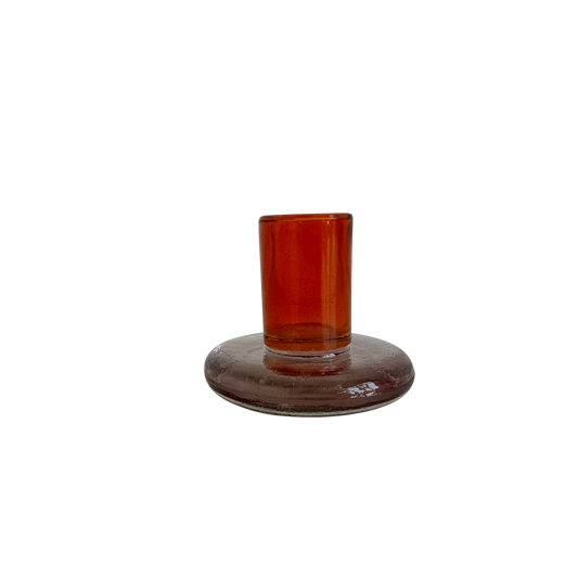 CA030 SMALL AMBER AND PINK TINTED TAPER CANDLE HOLDER