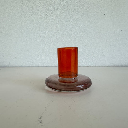 CA030 SMALL AMBER AND PINK TINTED TAPER CANDLE HOLDER