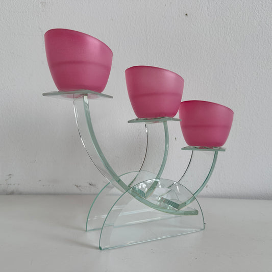 CA033 PINK FROSTED GLASS 3 TIERED VOTIVE CANDLE HOLDER