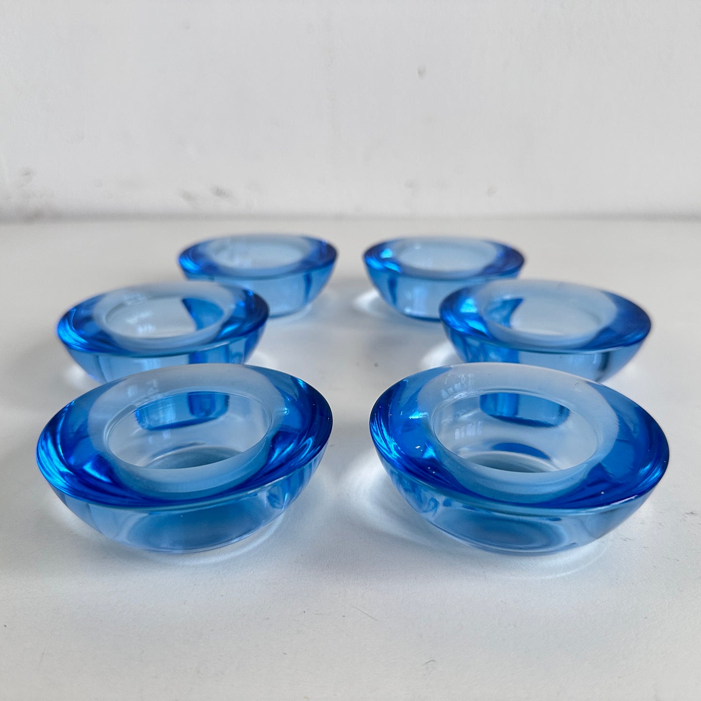 CA036 SET OF SIX BLUE GLASS VOTIVE CANDLE HOLDERS