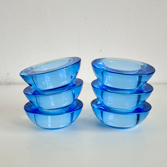 CA036 SET OF SIX BLUE GLASS VOTIVE CANDLE HOLDERS