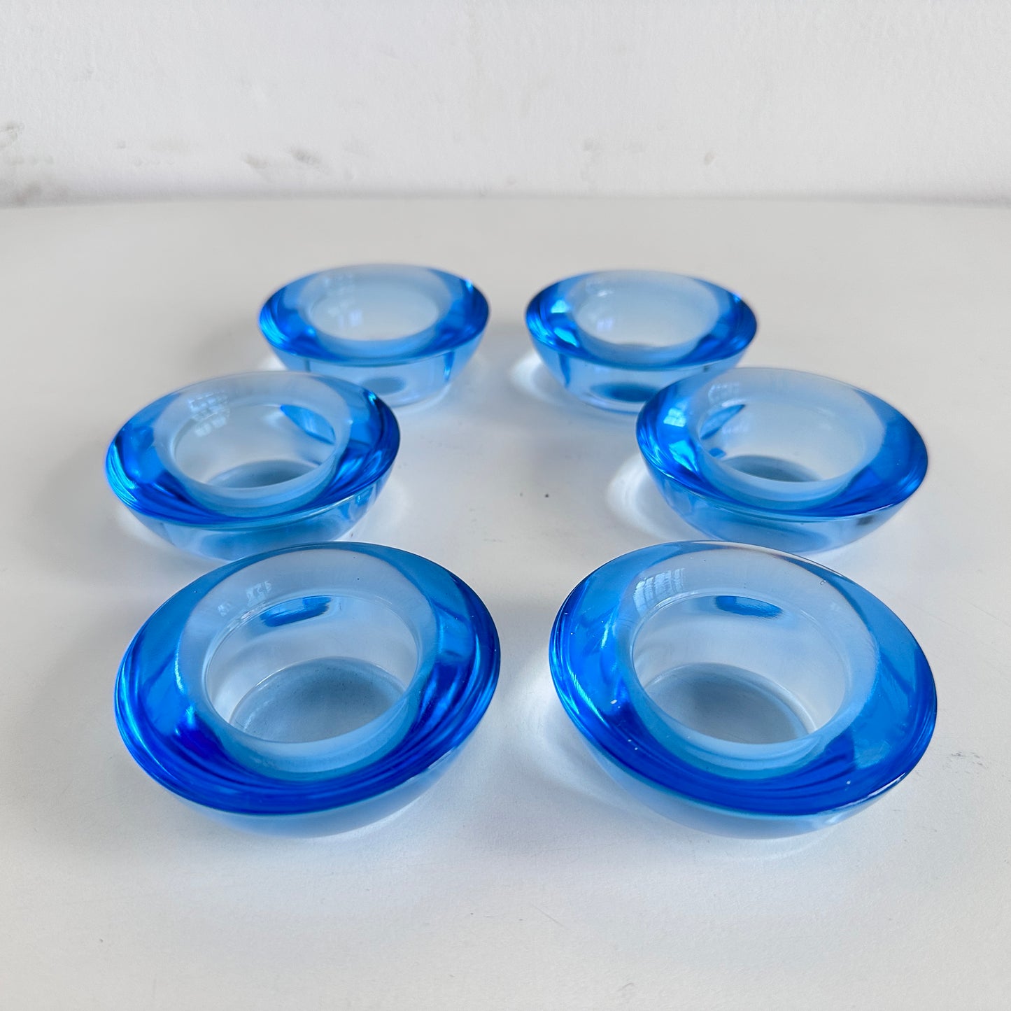 CA036 SET OF SIX BLUE GLASS VOTIVE CANDLE HOLDERS