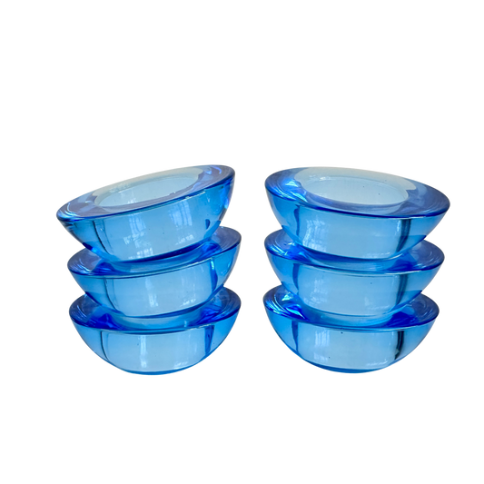 CA036 SET OF SIX BLUE GLASS VOTIVE CANDLE HOLDERS