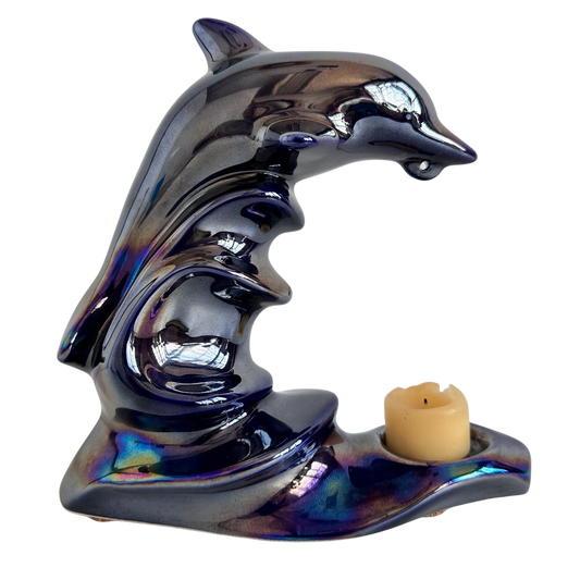 CA041 PURPLE IRIDESCENT DOLPHIN CANDLE HOLDER