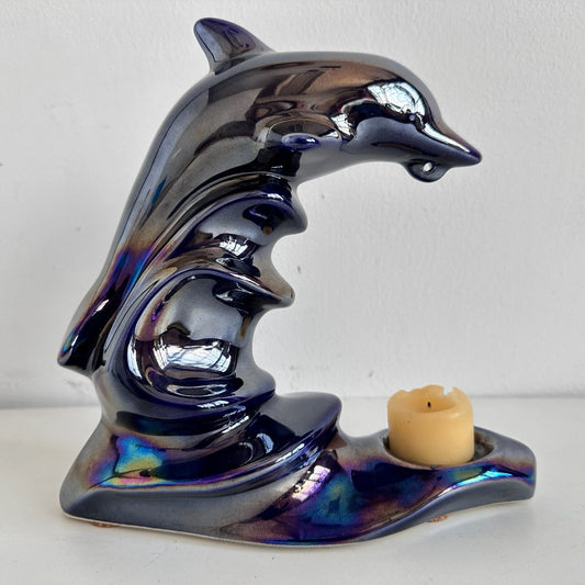CA041 PURPLE IRIDESCENT DOLPHIN CANDLE HOLDER