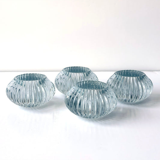 CA046 SET OF 4 PLEATED GLASS VOTIVE CANDLE HOLDERS