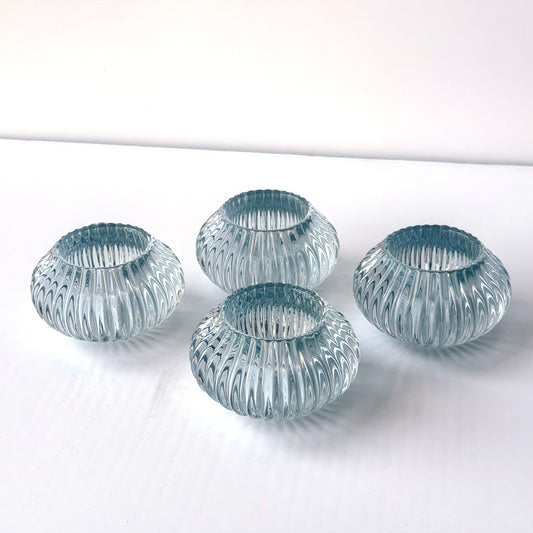 CA046 SET OF 4 PLEATED GLASS VOTIVE CANDLE HOLDERS