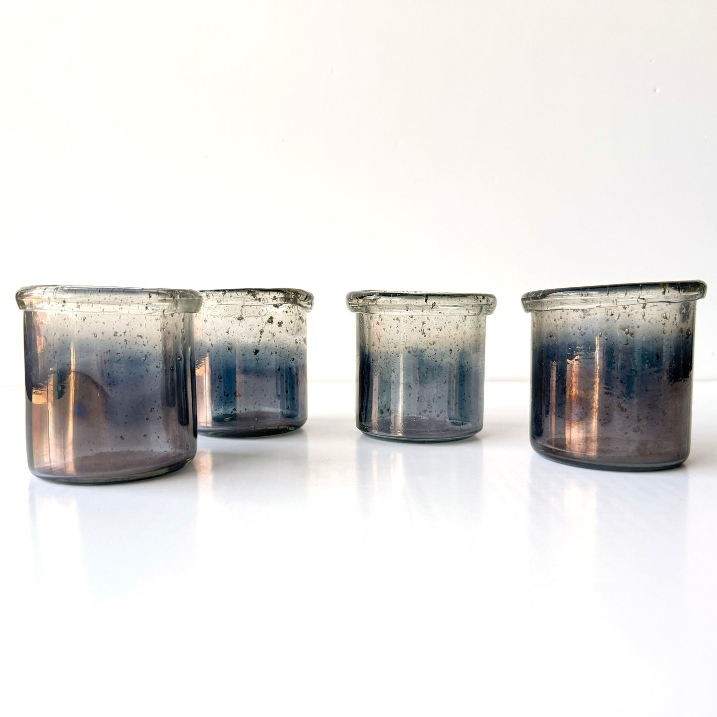 CA047 SET OF 4 THICK BUBBLE GLASS VOTIVE CANDLE HOLDERS