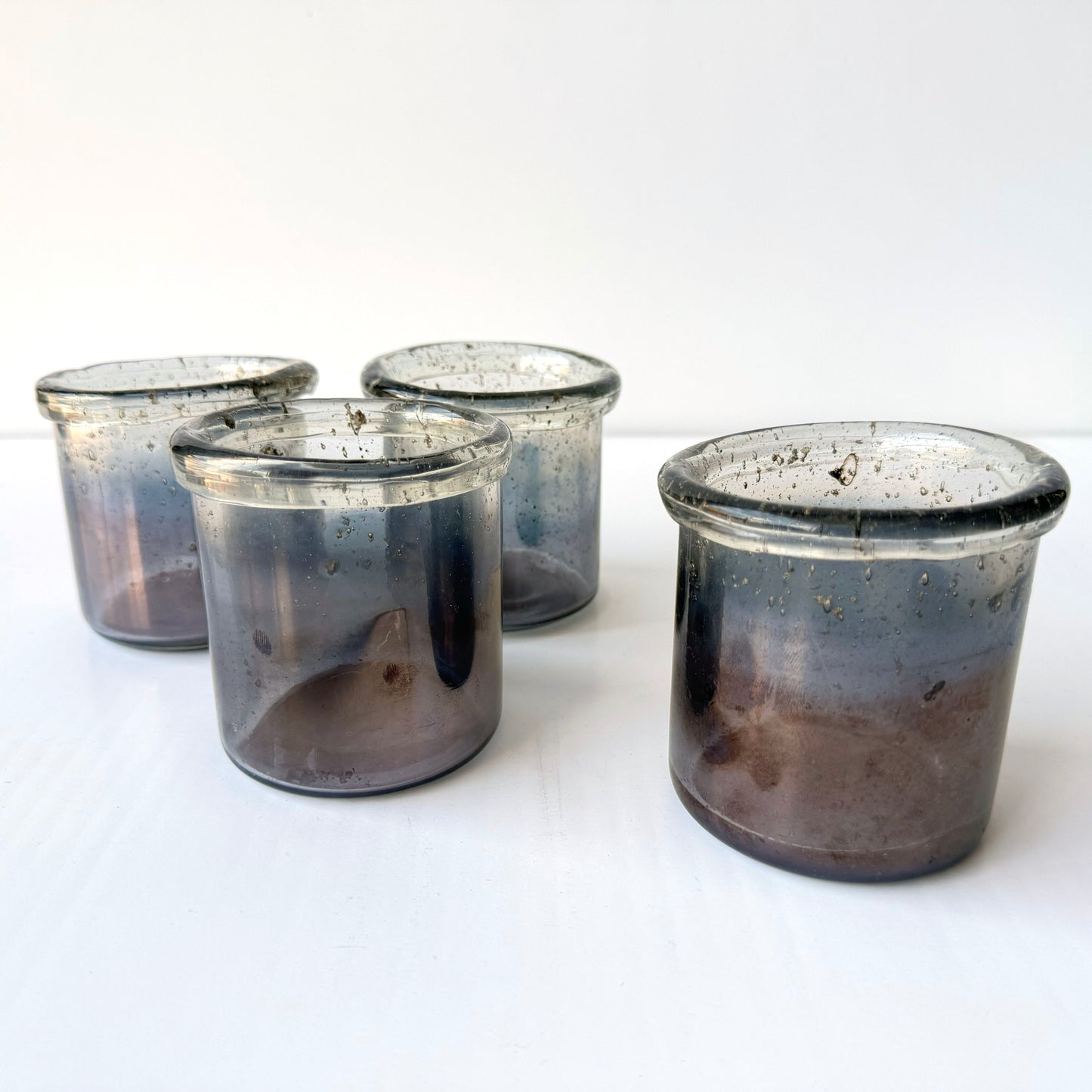 CA047 SET OF 4 THICK BUBBLE GLASS VOTIVE CANDLE HOLDERS