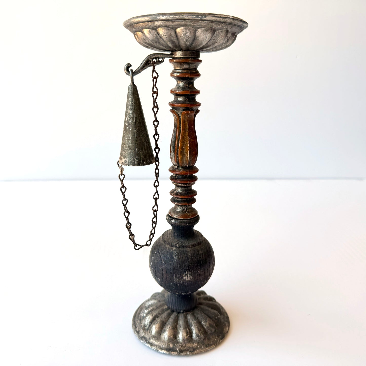 CA048 WOOD AND METAL CANDLE HOLDER WITH SNUFFER