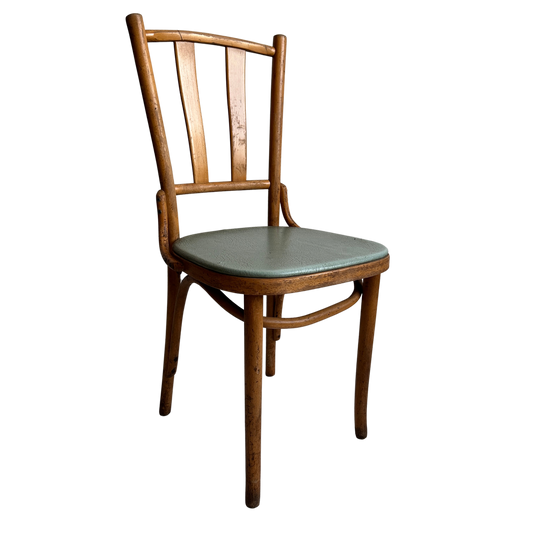 CH007 DISTRESSED CAFE CHAIR WITH SEAFOAM VINYL SEAT