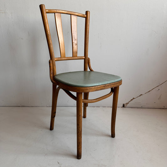 CH007 DISTRESSED CAFE CHAIR WITH SEAFOAM VINYL SEAT
