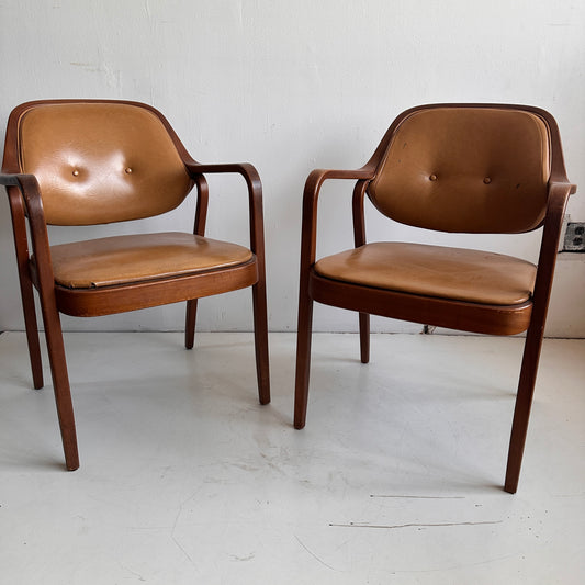 CH012 TAN LEATHER AND WOOD ARMCHAIRS
